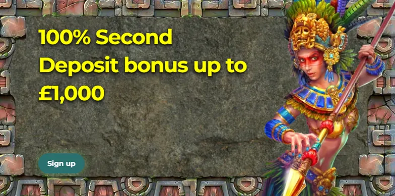 Aztec Paradise second deposit bonus: 100% up to £1,000